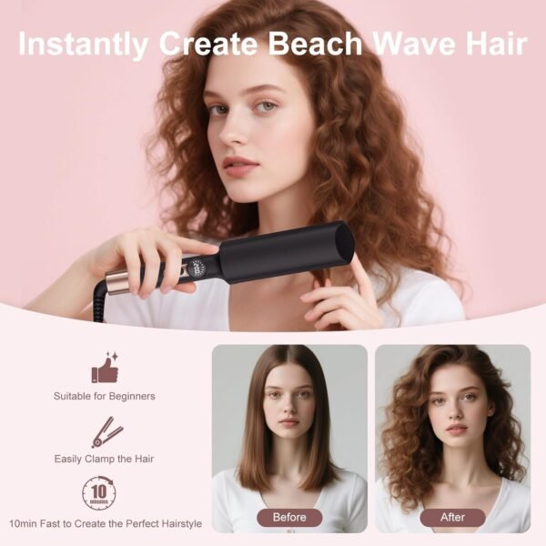 Waver Curling Iron Hair Crimper 3/4 Inch, Ionic Deep Waver Hair Curler Tool, 5 Temp Dual Barrel Mini Portable Curling Wand, Dual Voltage, Anti-Scalding Fast Heating for Short and Long Hair