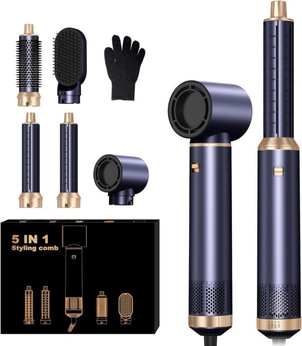 5 in 1 Hair Dryer Brush Set, Negative Ion Blow Dryer Brush Upgrade Hot Air Brush Air Styler Curling Wrap Air Curler, Curling Iron Hair Styling Tools As A Gift for Straight/Curl/Drying/Smoothing