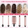 Curling Wand Set, Curling Iron Interchangeable 3 Barrel Wand Curler with Ceramic Tourmaline Professional 5 in 1 Wand Curling Iron,for Women with Curler and Waver