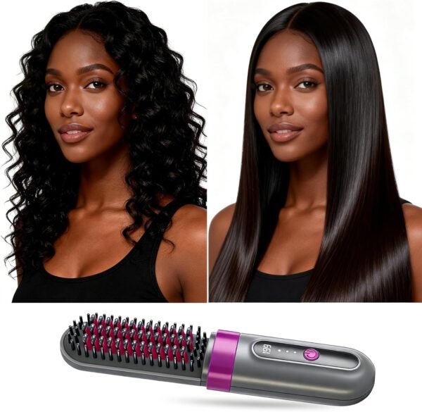 Hair Straightener Brush - Portable, Fast-Heating Styling Tool with Protective Dust Cover - 3 Temperature Settings, 300 Million Negative Ions for Frizz-Free Styling On-The-Go & Travel