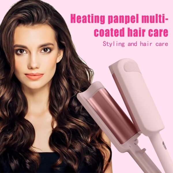 Waver Curling Iron Hair Crimper, Ionic Deep Waver Hair Curler Tool, Beach Waver Curling Wand, 2 in 1 straightener and curler with Ceramic 3 Barrel for Women, Dual Voltage, Anti-Scald, 1.25 Inch (Pink)