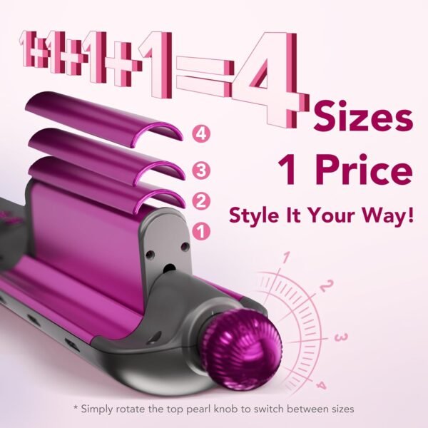 Hair Crimper for Women, Beach Wave Hair Tool, Curling Wand with 4 Adjusted Curl Sizes (0.87"/1"/1.25"/ 1.38"), 5 Temp Adjustable PTC Anti-Scald with Ionic Ceramic Coating, Gift for Womens Birthday