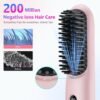 LCD Screen Cordless Hair Straightener Curler 2 in 1, Portable Mini Hair Straightening Brush for Travel Negative Ionic Fast Heating Hot Comb for Women, Folding Brush with Mirror, Pink