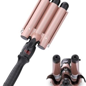 Crimper Hair Tool, 15 Variable Temperature with LCD Display Hair Crimper, Waver Hair Tool,3 Barrel Curling Iron, hairCrimper for Women,Long-Lasting Natural Tight Waves
