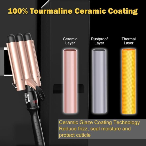 Crimper Hair Tool, 15 Variable Temperature with LCD Display Hair Crimper, Waver Hair Tool,3 Barrel Curling Iron, hairCrimper for Women,Long-Lasting Natural Tight Waves