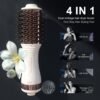 Travel Dual Voltage Hair Dryer Brush 4-IN-1 Portable Mini Hot Air Blow Dryer Straightener & Curler Brush, Titanium Round Blowout Styler Volumizer Tools, 110/240V US/EU/UK Plug for International Travel