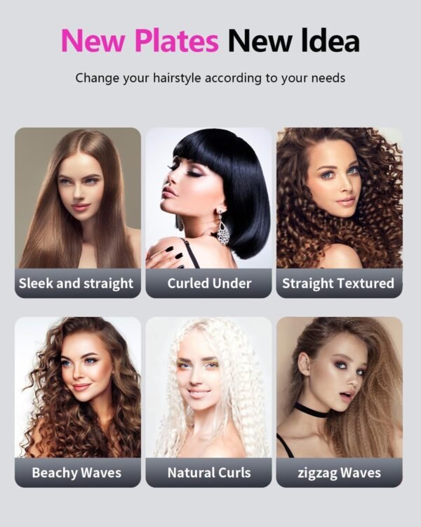 Hair Crimper Waver, Professional Hair Straightener Beach Waves Curling with 4 Interchangeable Ceramic Plates | Auto Temp Control for All Hair Types | Quick Heat Wide Plate Styling Tool & Straightener