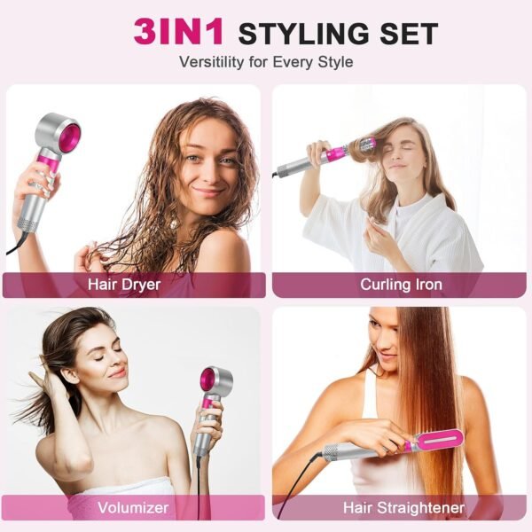Blow Dryer Brush Set, Air Sculpt 3-in-1 Hot Air Brush Blow Dryer - Salon Blowout Styler for Curling, Volumizing & Straightening with 3 Interchangeable Heads, Sleek & Frizz-Free Hair, ALCI Safety Plug
