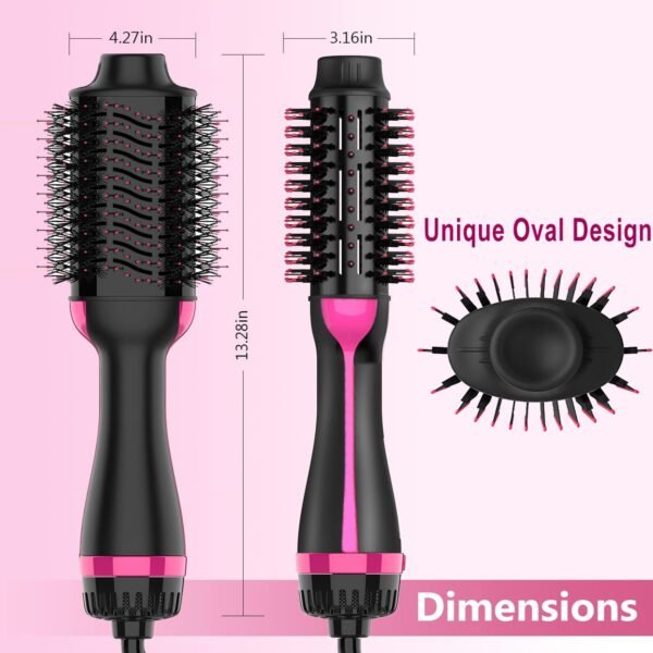 Hair Dryer Brush, 4 in 1 One Step Hair Dryer and Styler Volumizer, Professional Hot Air Brush with Negative Ion Anti-frizz Blowout for Drying, Straightening, Salon, Black Pink