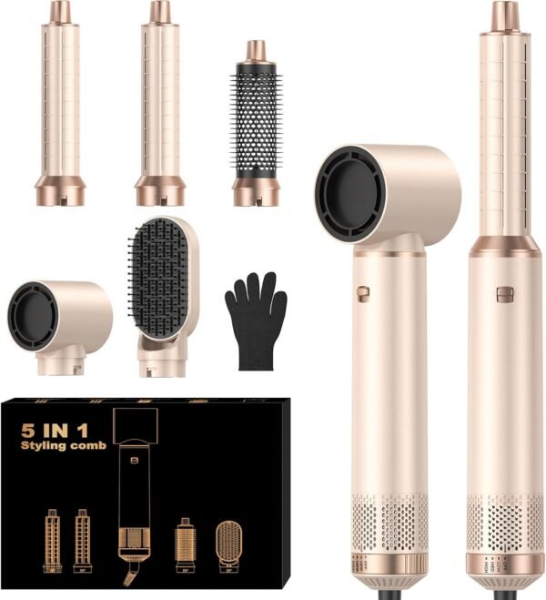 5 in 1 Hair Dryer Brush Set, Negative Ion Blow Dryer Brush Upgrade Hot Air Brush Air Styler Curling Wrap Air Curler, Curling Iron Hair Styling Tools As A Gift for Straight/Curl/Drying/Smoothing