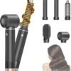 5 in 1 Hair Styler & Hot Air Brush - Air Curling Wrap with Low-Speed Negative Ion Technology, Hair Dryer Brush for Drying, Curling, Straightening & Styling, Hair Styling Tools at Home (Black)