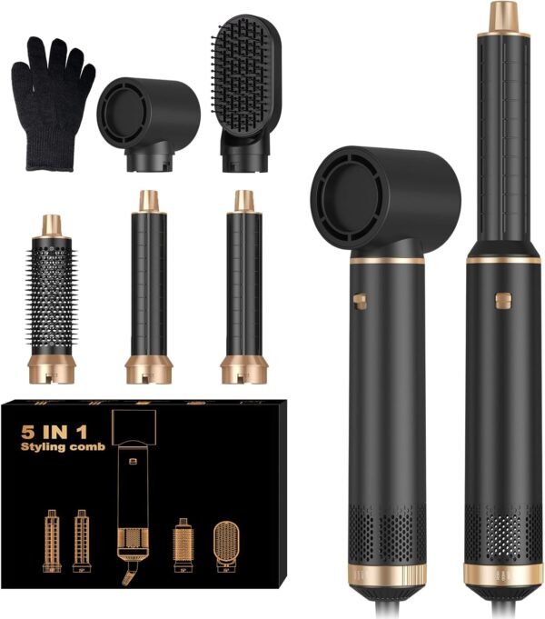 5 in 1 Hair Dryer Brush Set, Negative Ion Blow Dryer Brush Upgrade Hot Air Brush Air Styler Curling Wrap Air Curler, Curling Iron Hair Styling Tools As A Gift for Straight/Curl/Drying/Smoothing