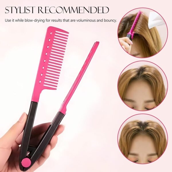 Hair Straightening Set - 2-Pack Flat Iron Comb for Beautiful Tresses, Straightener With Firm Grip, Ideal for Knotty Hair, Styling, Pink