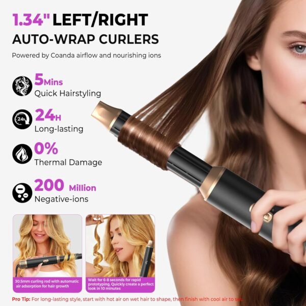 5 in 1 Blow Dryer Brush & Air Styler, Upgraded Hair Dryer Brush with Negative Ion, Air Curling Wrap for Drying, Curling, Straightening & Volumizing, Styling Tools for All Hair Types
