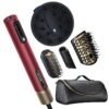 5-in-1 Hair Drying Wand, Straightener, and Styler, Ionic All-in-One Digital Motor Blow Dryer, Includes 4 High-Performance Attachments, Cherry Red