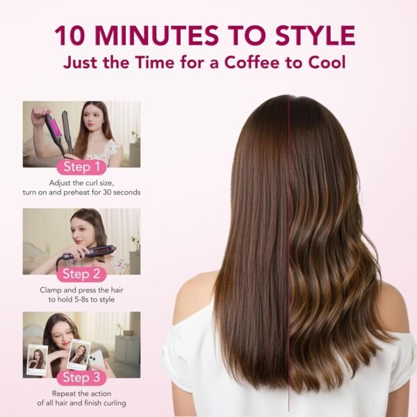 Hair Crimper for Women, Beach Wave Hair Tool, Curling Wand with 4 Adjusted Curl Sizes (0.87"/1"/1.25"/ 1.38"), 5 Temp Adjustable PTC Anti-Scald with Ionic Ceramic Coating, Gift for Womens Birthday