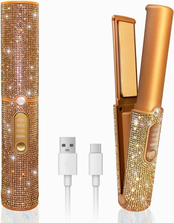 2-in-1 Cordless Hair Straightener Curler, 2S Rapid Preheating Titanium Flat Iron, 5000mAh USB-C Rechargeable Mini Travel Styling Tool, LCD 3 Temp Settings for Women (Urban OL)