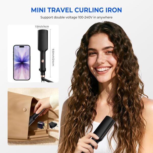 Crimper Hair Tool, Mini Hair Crimper for Women Heating up 390°F, Waver Curling Iron with Negative Ions, Double Voltage Crimping Iron for All Style (9.5 Inch/1.5 Inch)