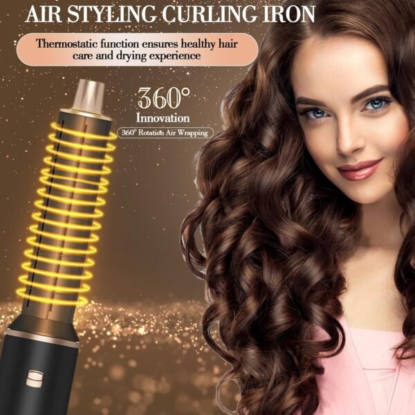 5 in 1 Hair Styler & Hot Air Brush - Air Curling Wrap with Low-Speed Negative Ion Technology, Hair Dryer Brush for Drying, Curling, Straightening & Styling, Hair Styling Tools at Home (Black)