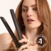 Black Gold Ionic 1 1/4 Inch Flat Iron, Use as Straightener for Sleek Straight Hair or Use Rounded Edges for Shiny Curls and Waves, Stylist-Preferred
