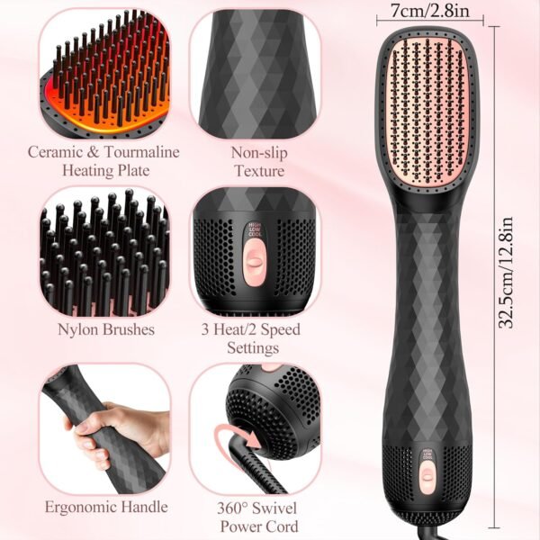 3-in-1 Hair Dryer Brush, Professional 1200W Ionic Blow Dryer Brush with Ceramic & Tourmaline Technology, 3 Heat/2 Speed Settings One Step Hair Dryer & Styler for All Hair Types