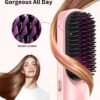 Cordless Hair Straightener Brush - Portable Hair Straightening Brush for Travel - 300M Negative Ions for Frizz-Free Shine, Touch Up On-The-Go, Fast Heating, Gift for Women, 10,000mAh, Powder Pink