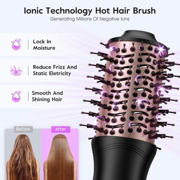Mini Travel Dual Voltage Hair Dryer Brush,1000 Watts Hot Air Brush with European Plug, Ionic Hair Dryer and Styler for Women, Oval Barrel 2 Heat & 2 Speed Settings for International Travel