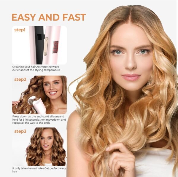 MINI Curling Iron Hair Crimper Waver, Beach Waves Curling Wand, Waver Hair Tool, Double Voltage, Easy to Use, Pink, 1.25 Inch