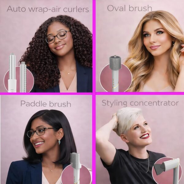 9-in-1 All-in-One Hair Styler & Blow Dryer Set, Hot Air Brush with Auto-Wrap Curlers, Oval Brushes, Diffuser & Frizz Control Nozzle, Multi Styler for Smooth, Voluminous Hair