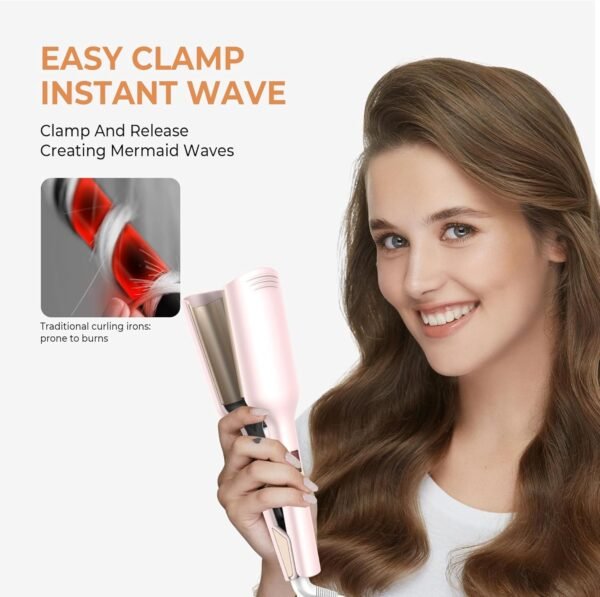 MINI Curling Iron Hair Crimper Waver, Beach Waves Curling Wand, Waver Hair Tool, Double Voltage, Easy to Use, Pink, 1.25 Inch