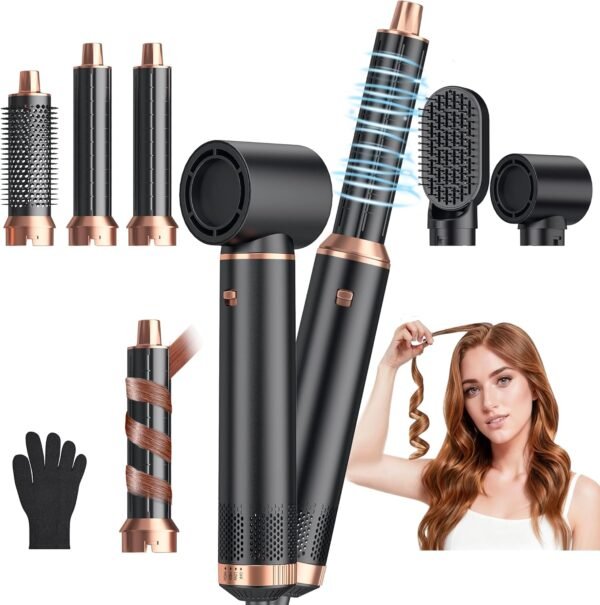 5 in 1 Blow Dryer Brush, Upgrade Hair Dryer Brush Air Curler Air Curling Wrap Styler, Detachable Hot Air Brush Negative Ion Curling Brush Iron, Hair Styling Tools for Drying Curling Straightening