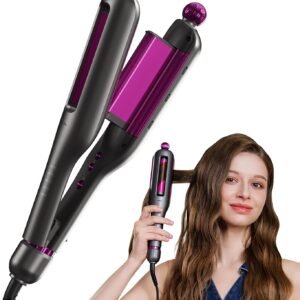 Hair Crimper for Women, Beach Wave Hair Tool, Curling Wand with 4 Adjusted Curl Sizes (0.87"/1"/1.25"/ 1.38"), 5 Temp Adjustable PTC Anti-Scald with Ionic Ceramic Coating, Gift for Womens Birthday