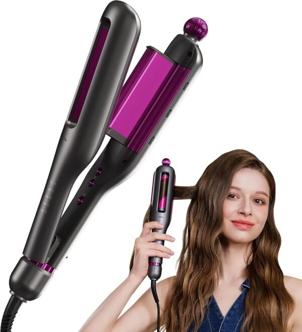 Hair Crimper for Women, Beach Wave Hair Tool, Curling Wand with 4 Adjusted Curl Sizes (0.87"/1"/1.25"/ 1.38"), 5 Temp Adjustable PTC Anti-Scald with Ionic Ceramic Coating, Gift for Womens Birthday