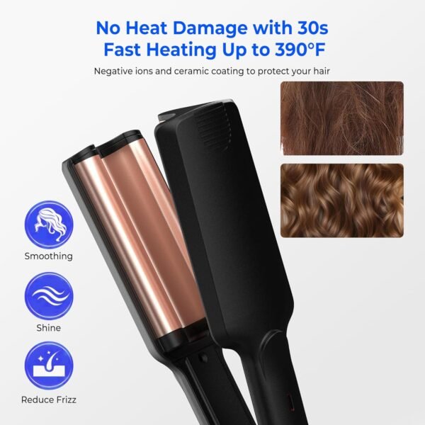 Crimper Hair Tool, Mini Hair Crimper for Women Heating up 390°F, Waver Curling Iron with Europe UK Adapter Plug, Double Voltage Crimping Iron for All Style (9.5 Inch/1.5 Inch)