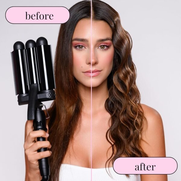 Hair Waver 1.25" - 3 Barrel Curling Iron 1 1/4 Inch, Ceramic Barrel Waver for Thick, Thin, Long, or Short Hair - 1.25", Black with Glove