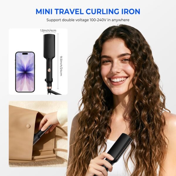 Crimper Hair Tool, Mini Hair Crimper for Women Heating up 390°F, Waver Curling Iron with Europe UK Adapter Plug, Double Voltage Crimping Iron for All Style (9.5 Inch/1.5 Inch)