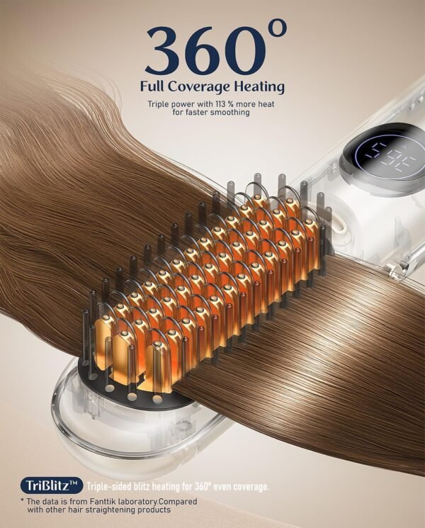 10 APEX Portable Hair Straightener Brush, Cordless Straightening Comb with 113% Larger Heating Area, LED Display & Ceramic Coating, Ionic Technology & Safe Mode - Midnight