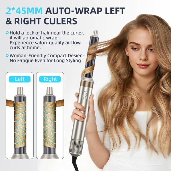 6-in-1 Hair Styler, Hair Dryer, Multi-Function Hot Air Brush Set, Ionic Blow Dryer with Interchangeable Attachments for Curling, Straightening, Volumizing, Fast Drying,Gifts for Women(Champagne Gold)