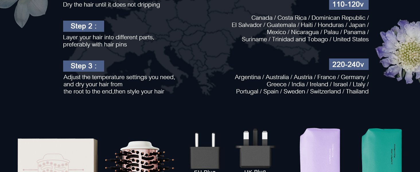 Travel Dual Voltage Hair Dryer Brush 110v~240v