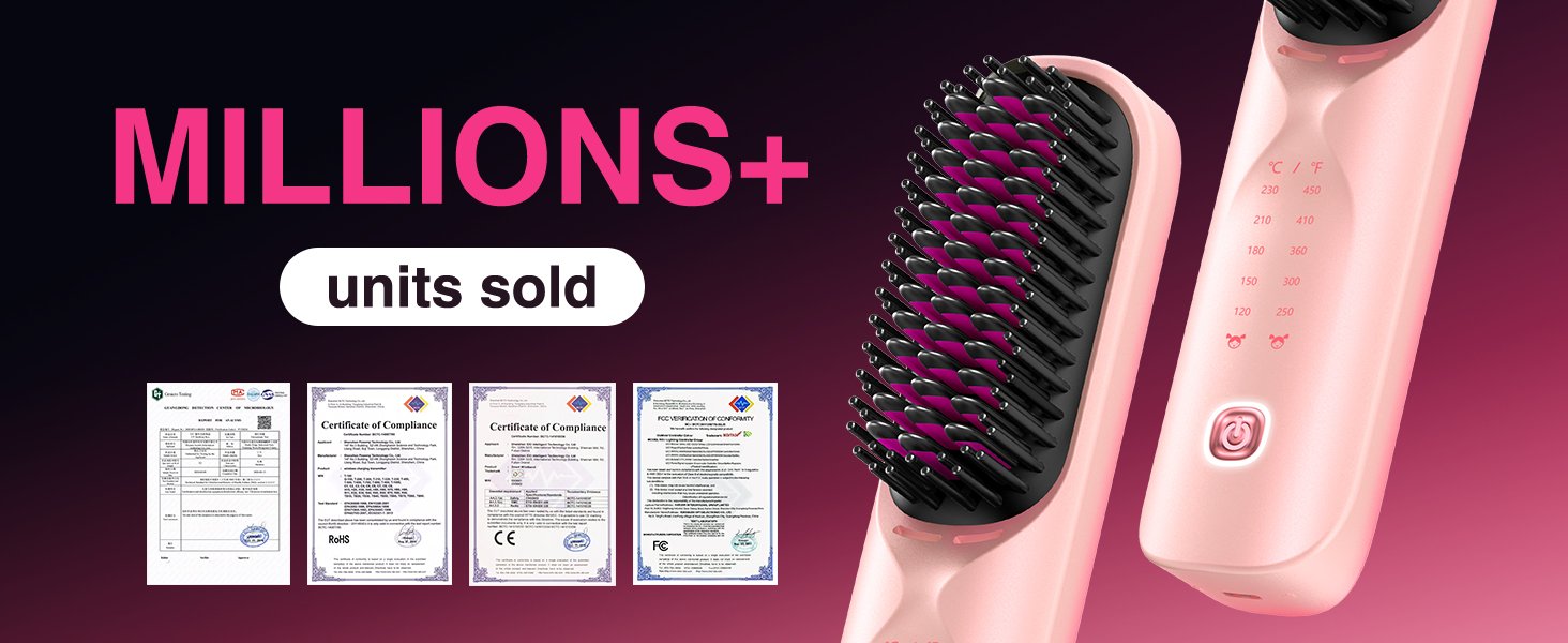 cordless hair straightening brush portable hair straightener women wireless travel gift Pink ionic