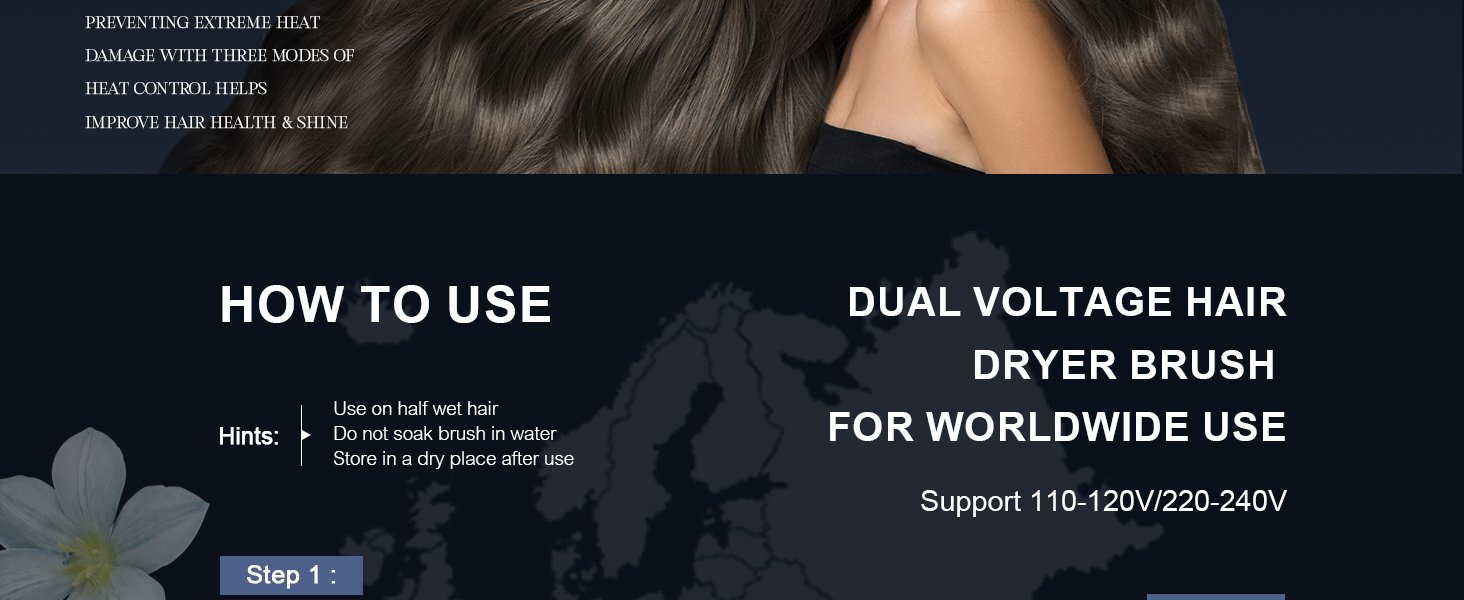 Travel Dual Voltage Hair Dryer Brush 110v~240v