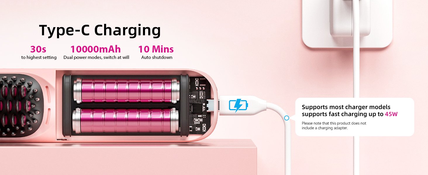 cordless hair straightening brush portable hair straightener women wireless travel gift Pink ionic