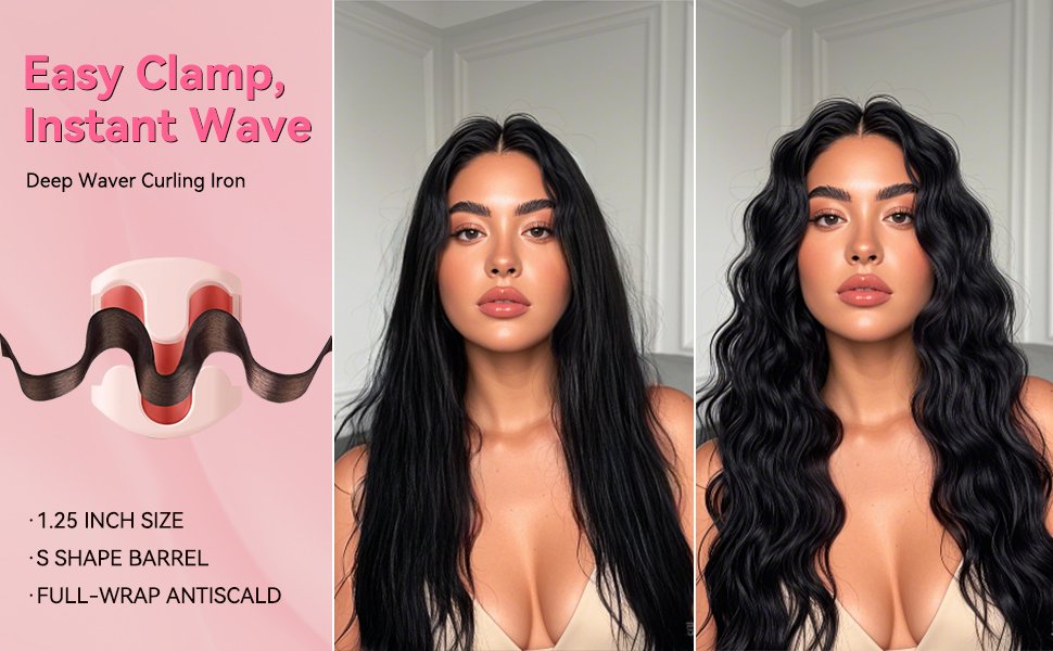 easy clamp and instant wave,deep waver curling iron, 1.25inch 